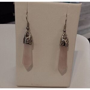 New~Genuine Rose Quartz Gemstone Chakra Healing French Wire Dangle Earrings